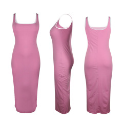 factory price new arrival fashion Solid color Custom logo women sleeveless one piece casual clothing Summer designer adult dress