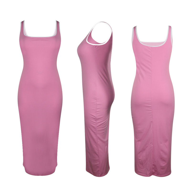 factory price new arrival fashion Solid color Custom logo women sleeveless one piece casual clothing Summer designer adult dress
