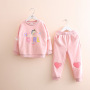 Conyson Latest Design Non-hooded Long Sleeve Cute Girl Track Cartoon pure color love print Girl autumn cotton Kids Clothing Sets
