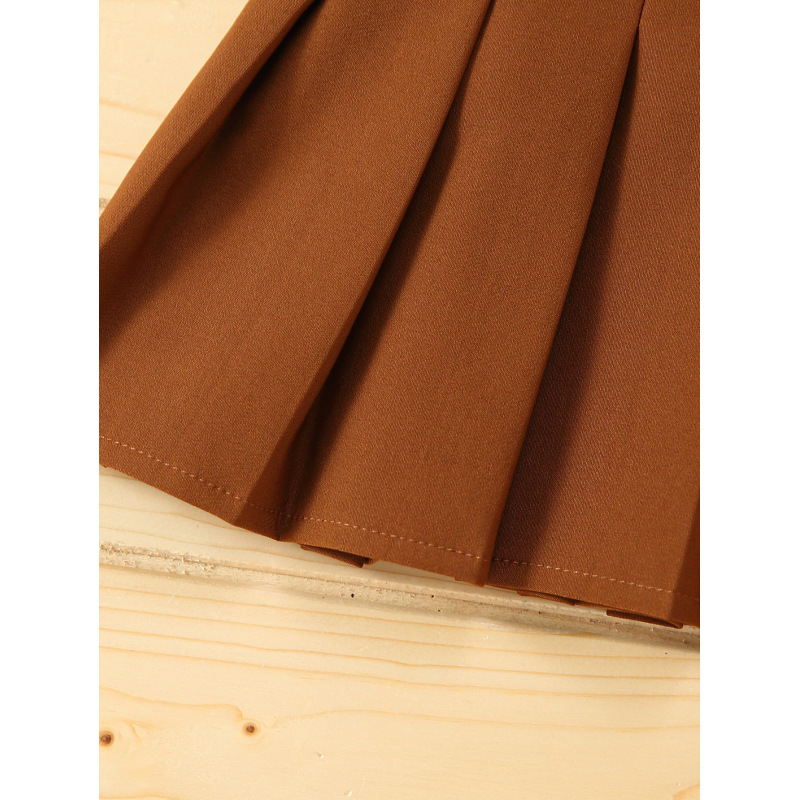 Conyson Summer Fashion White Sleeveless Lapel Knit Top Brown Boutique Pleated Skirt 2 Pieces Clothes Sets Casual Outfits