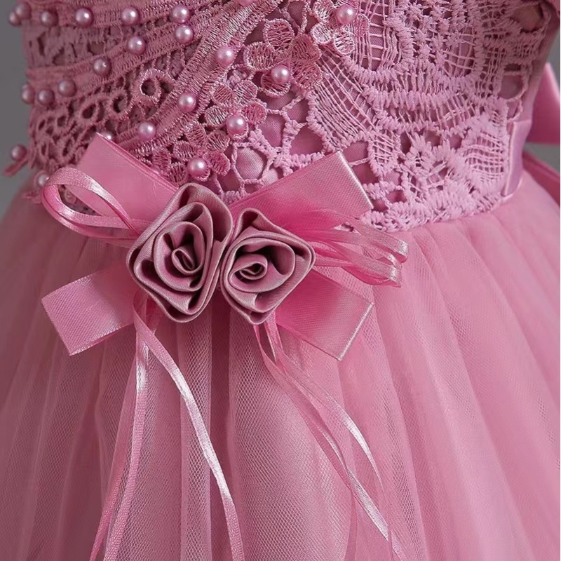 Conyson Hot Wholesale European Style Embroidery Design Frill Hem Solid Puff Sleeve Elegant New Girls floral Princess Dress