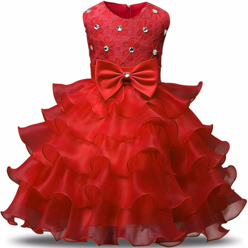 Wholesale Floral Embroidery Ball Gown Kid Holiday Princess  Colorful Toddler Kid Frock Fancy Cute Lace Flower Party Girls Dress