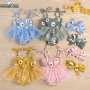 Conyson Newborn Baby Solid Short Headbands kids girls sunflower summer clothing sets Hot Sale Suit Baby Girl Romper Clothes sets