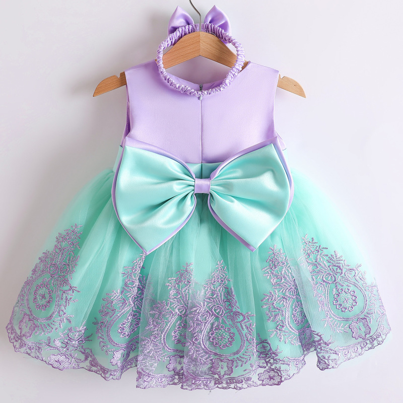 Wholesale Lace Bow Flower Girl Dress Party Wedding Birthday Kids Clothes Elegant Baby Girl Dress sleeveless frock