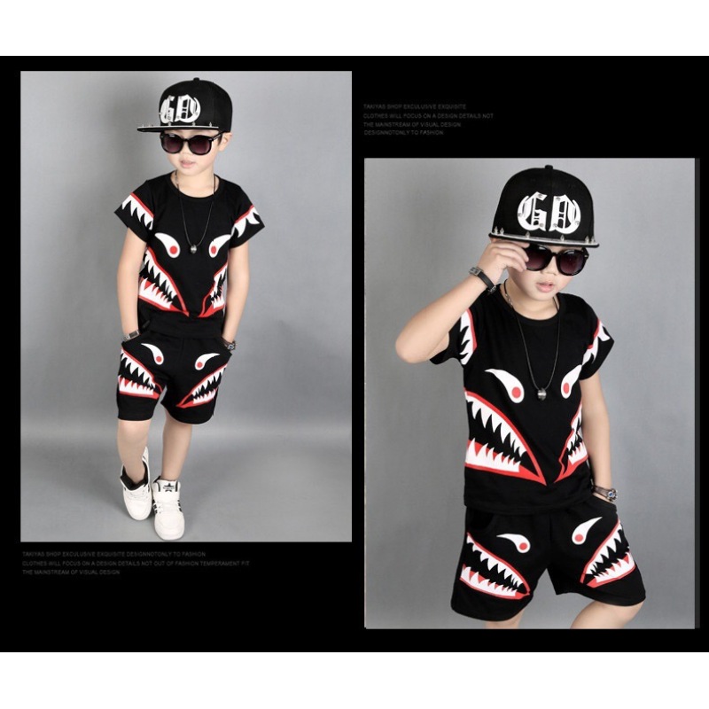 High Quality Short Sleeve Cartoon Children Summer Suit Kids Boy 2 Pieces Clothing Set