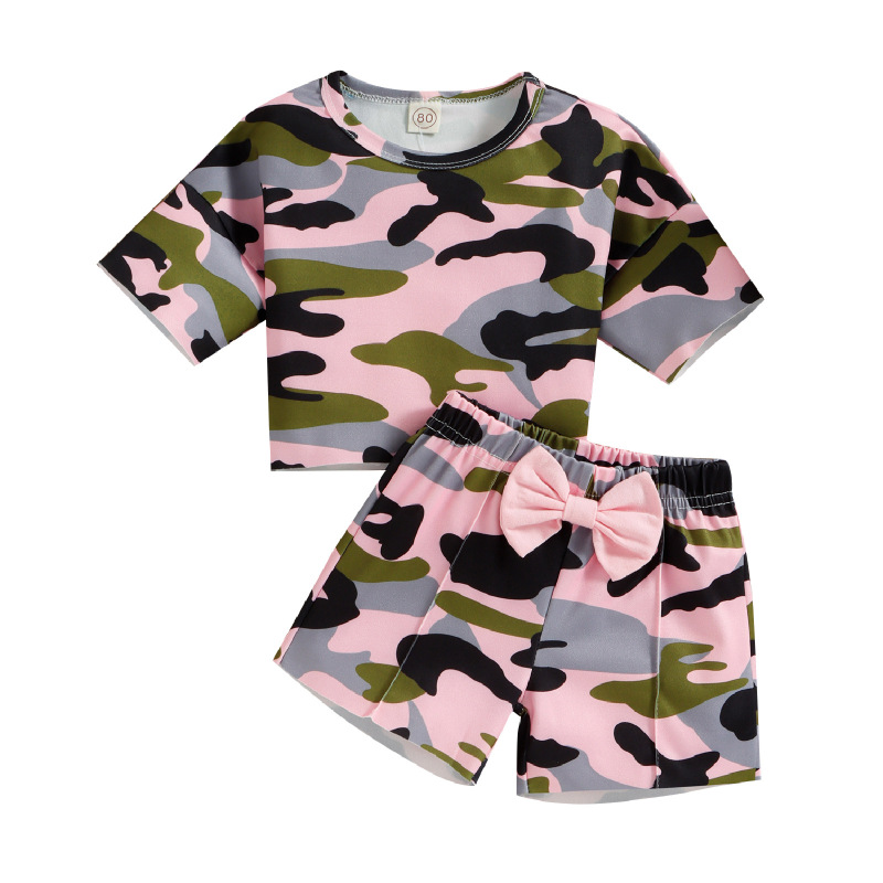 Conyson hot sale Latest korea Fashion designer Style Toddler Girl t-shirt Shorts clothes suit Kids leopard 2 pieces clothing Set