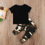 Conyson Baby Boys Camouflage Long Pants+Black T-shirt Suit Sets Kids Boy Crown King Print Short Sleeve Tops Two-Piece Outfits