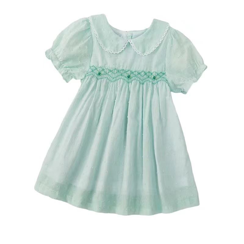 Customization Embroidery Kids Dress Summer 100% Cotton Casual Handmade Smocking Dress Boutique Party Smock Dress Girl