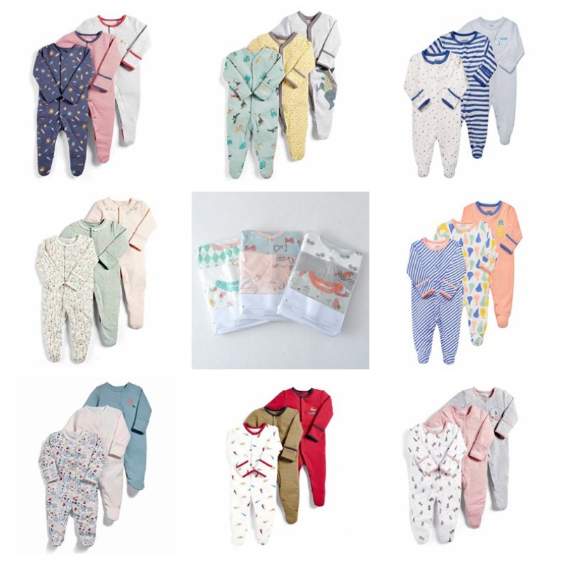Spring Boutique Newborn Organic Cotton Baby Bodysuit Baby Footed Romper Set Infant Clothing Baby Rompers Long Sleeve