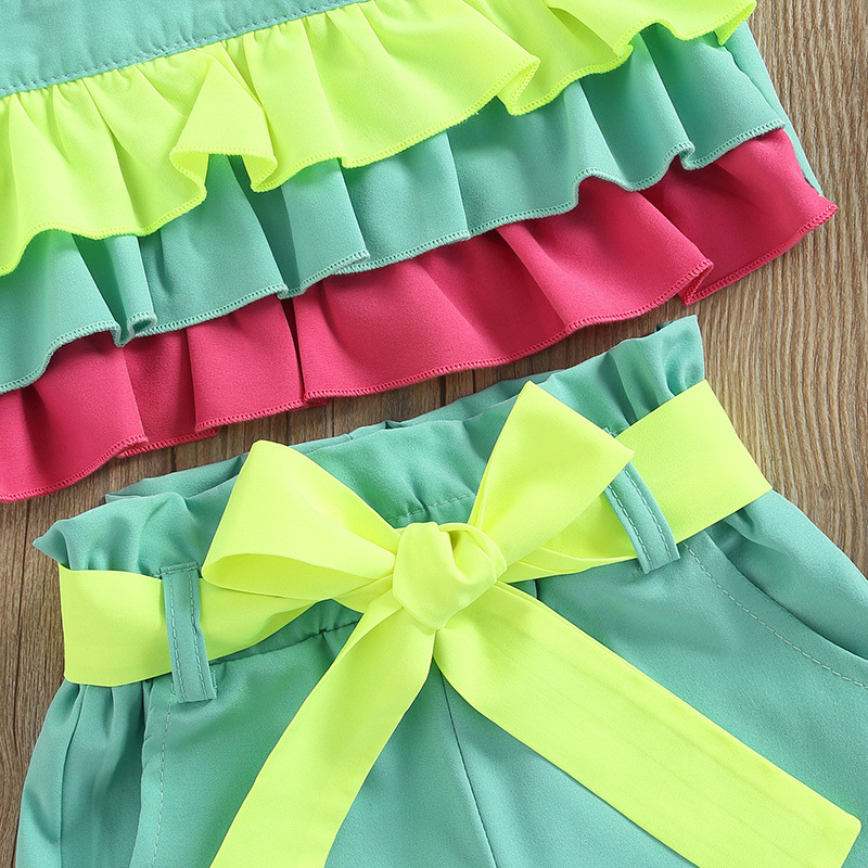 Conyson Wholesale Fashion Boutique Sleeveless Ruffle Cute Top Shorts Summer Girl Clothing Suits Summer Short 3pcs Outfits