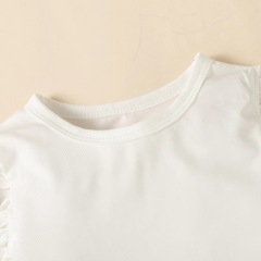Conyson Spring Autumn New Arrivals Two Piece Set Puff Sleeve Tops Stripe Hypotenuse Short Skirt Baby Girls' Clothing Sets
