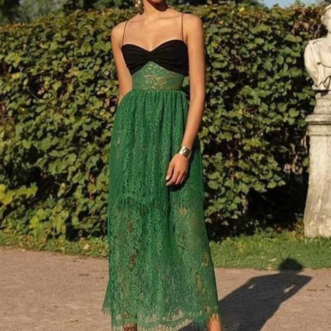 Conyson Hot Wholesale New Women Lady Girls Summer Lace Gallus Dresses V-Neck Casual Beach Holiday Loose Trendy Women's Dresses