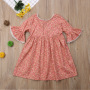 Conyson Summer Flower Kids Girls Dress Flare Sleeves Lace Casual Children Girl Cotton Pink Sweet Elegant 2-6Y Girls Dresses
