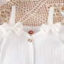 Conyson Hot Sale Spanish Newborn Organic Short-Sleeved Stripe Print Flower Baby Girl Ruffle Bow Jumpsuit 3 Pieces Baby Romper