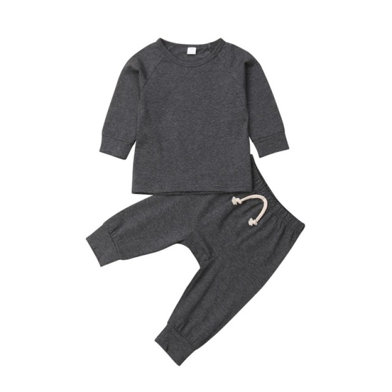 Conyson Wholesale Spring Cotton Long Sleeve Pants Solid Soft Cotton Infant Toddler Boy Clothes Suits Baby Girls Casual Suits