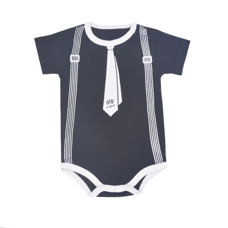 Conyson Infant Climbing Clothes Gentleman Style Printed Cotton Short Sleeve Summer Toddler Boy Jumpsuit Triangle Baby Rompers