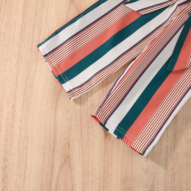 Conyson Wholesale High Quality Black Knitting Top Stripe Long Pants Two Pieces Littler Girls Boutique Outdoor Wear Casual Suits
