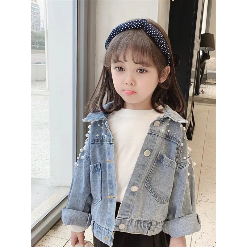 Conyson Fashion Autumn Infant Baby Girls Thick Jacket Outwear Solid Denim With Pearl Single Breasted Coats