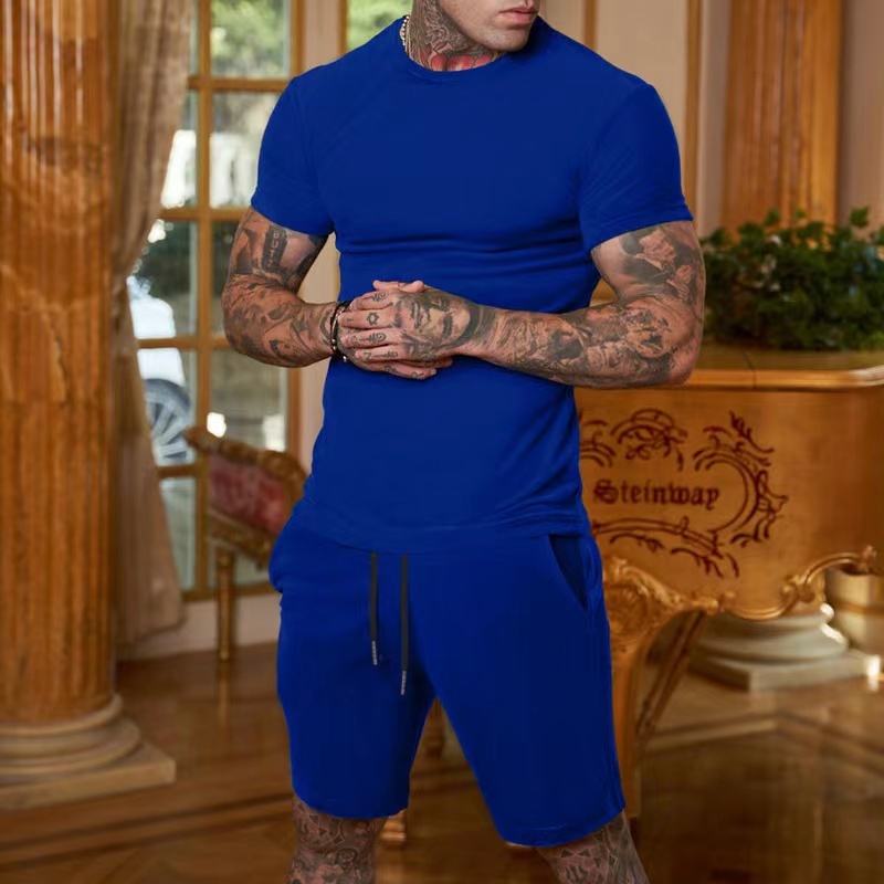 Custom Logo Summer Color Block Men Soccer Training Jogging Suit 2 PC Suit T Shirt And Short Set Mens Shorts Set