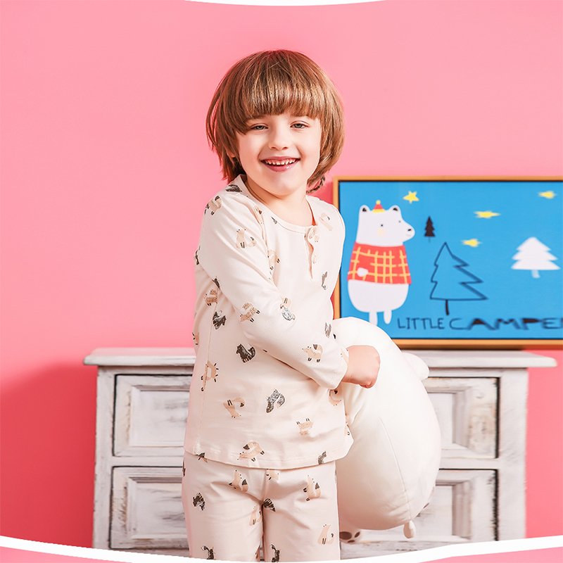 Wholesale Cute Long Sleeve Knitted Breathable Unisex Kids Cotton Pajamas Cartoon Boys Pyjamas Kids