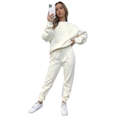 Wholesale Hot Sale High Quality Custom Sport Gym Pullover Plain Workout sweatsuit 2 Pieces Crop Top Oversized Women's Set