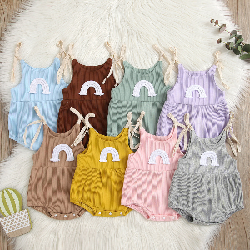 ins 2021 Newborn Baby Boys Girls Summer Ribbed Romper Sleeveless Rainbow Pattern Toddler Summer Rompers