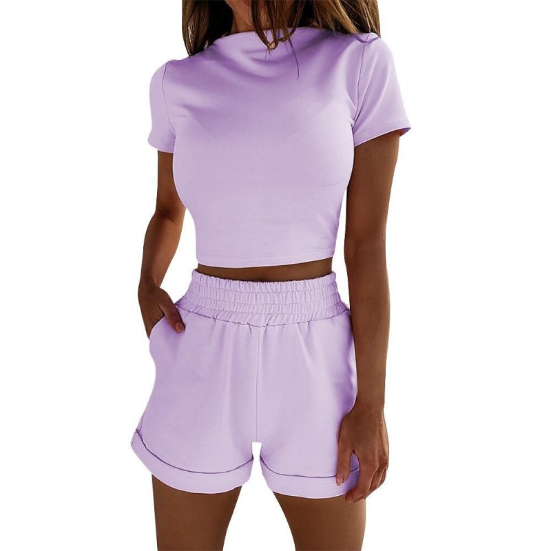 Factory price rts fashion summer Custom logo women designer suit clothes 2 pieces adult high-waisted t-shirt shorts clothing Set