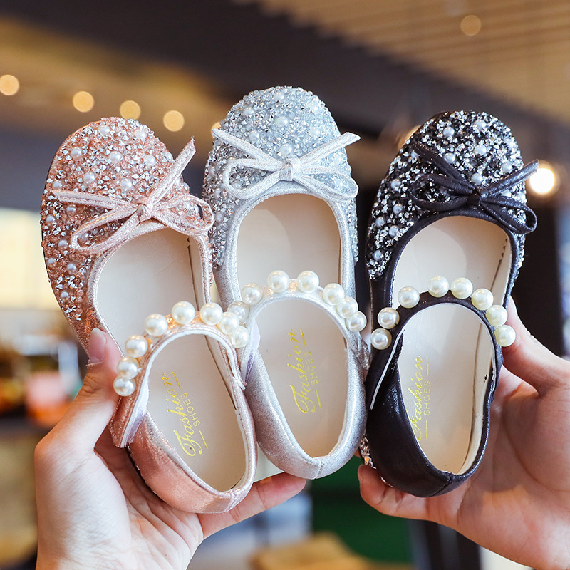 Conyson Hot Sale Spring Summer Princess Glass Slipper Diamond Casual Glitter Children Leather Mary Jane Shoes for Kids Girls