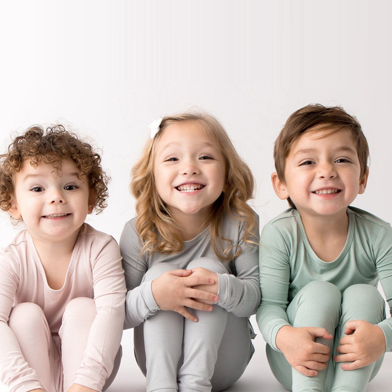 Conysony Hot Sale Unisex Soft Bamboo Long Sleeve Solid Color Leggings Kids Loungewear 2 Pieces Underwear Pajamas Kids Sets