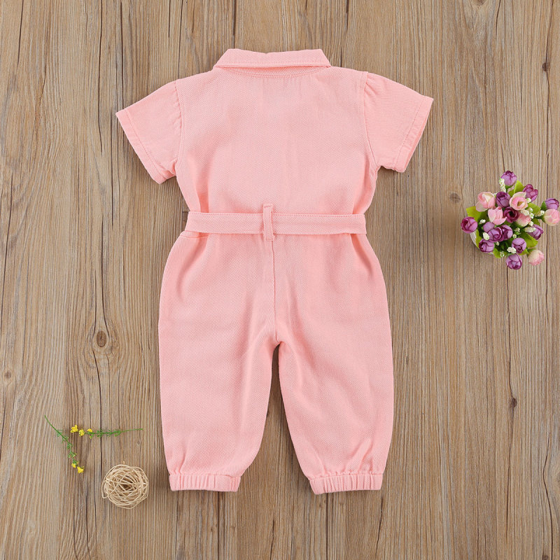Baby Girls Denim Jumpsuit Overalls 2022 Kids Clothes Toddler Short Sleeve Lapel Pocket Long Pant Romper Children Outfit