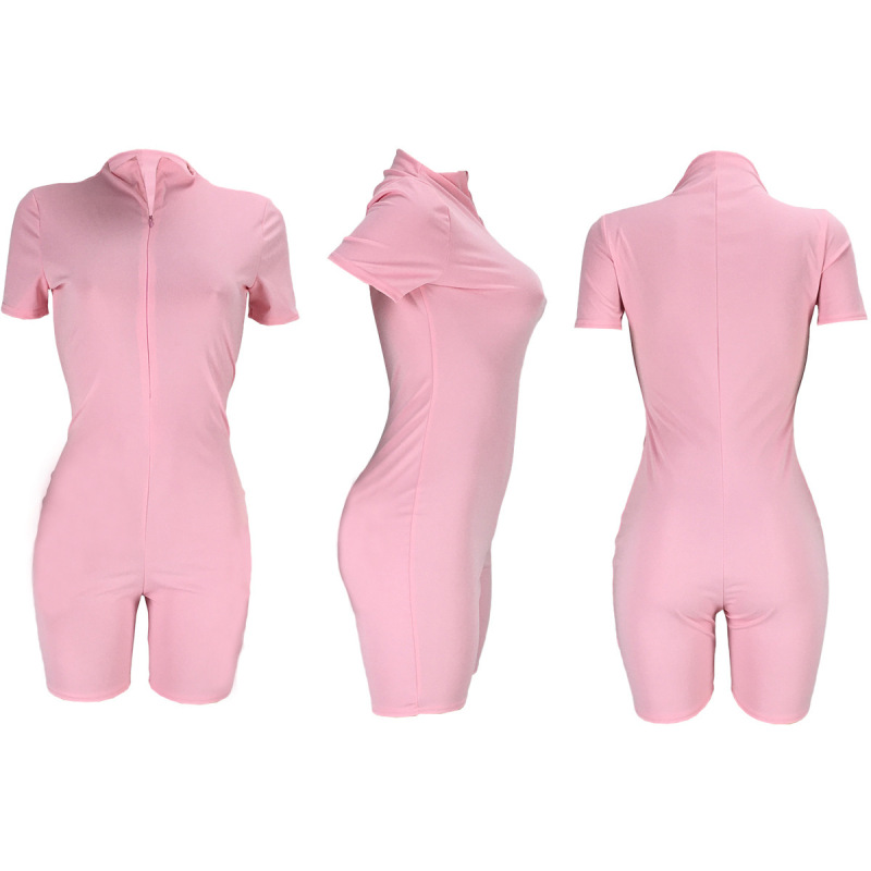 high quality new arrival fashion Summer designer Solid color Custom logo women one piece zipper clothing adult Ribbed clothes