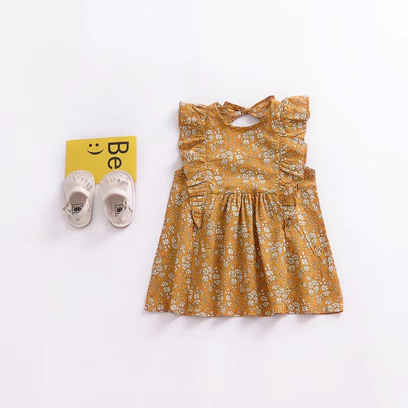 Conyson boutique Solid Color Kid Clothes fly sleeve Casual Baby Girl Bow Princess clothing Dress
