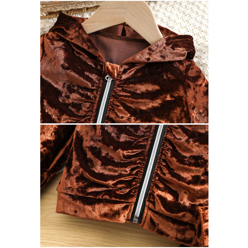 Conyson Toddler Girl Velvet Sets Long Sleeve Solid Trendy Fashion Zip Hoodies Stacked Legging Set Children Girls 2 Piece Suit