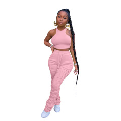 Wholesale Customize Tracksuit New Design Jogger Summer Plus Size Fitness Halter Top Sleeveless Sexy Two Pcs seamless Women Set