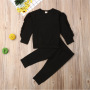 Custom Logo Girl Clothing Solid Colors Ruffles Pleated Long Sleeve Tops Pants Two Piece Outfits Cute Pajamas Sleepwear Sets