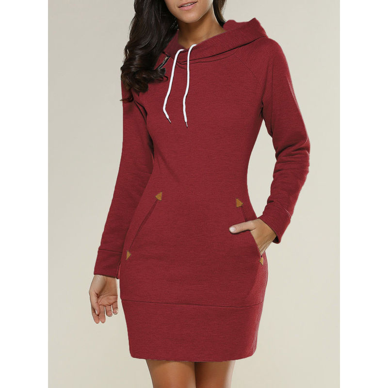 Conyson Spring Autumn New Design Fashion Women Hoodie Dress Solid Color Women Casual Dress Mini Long Sleeves Outfit for Women