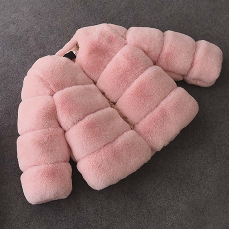 Fashion O-Neck Solid Color Cardigan Velour Faux Fur Hood Girls Long Sleeve Thick Warm Winter Coats