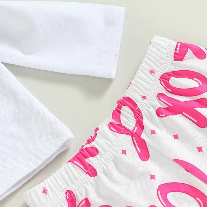 Conyson New Style Spring Autumn Long Sleeve Letter Printing With Headband Girls Kids Valentine's Day Two Piece Girl Clothes Set