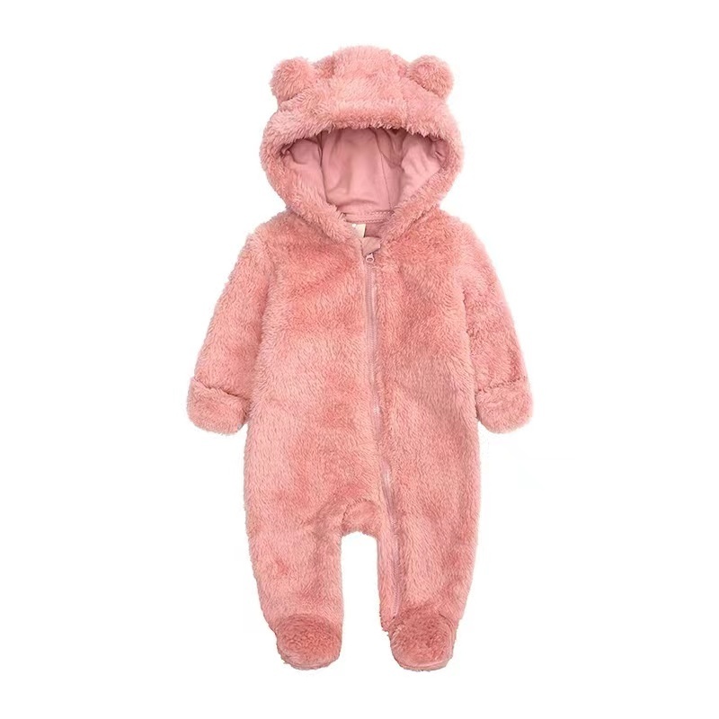 Conyson Stock Lot Solid Long Sleeve Children Clothing Vintage Zipper Outfit Hooded New Born Baby Boy Girl Winter Romper