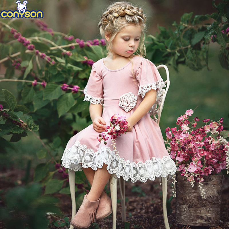 Conyson Hot Cute Toddler Kids Baby Girls Princess Clothes Lace Short Puff Sleeve Party Bridesmaid Wear Flower Dresses for Girls