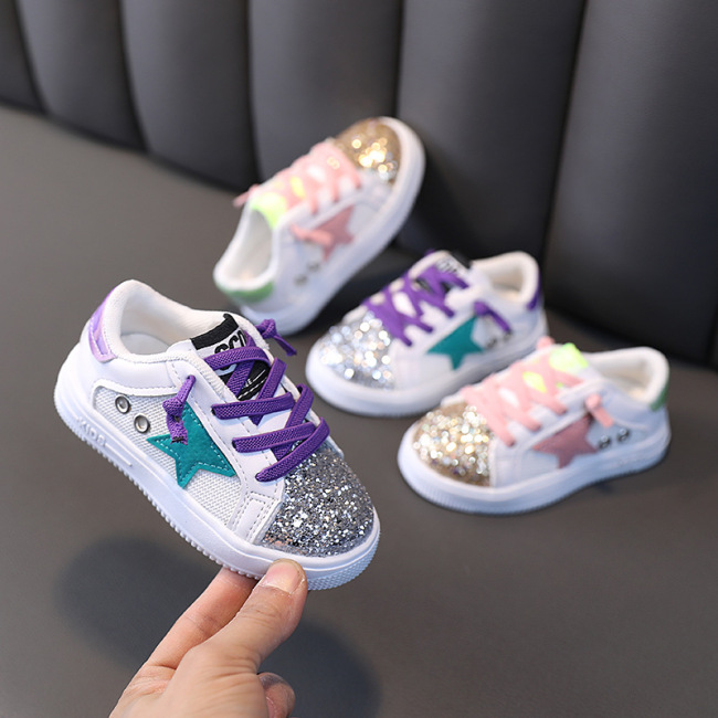 Conyson autumn hot fashion wholesale designer Sequin star for boys and girls toddler breathable canvas light baby shoes