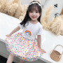 Conyson Summer 2023 New Children's Fashionable Clothes Baby Summer Dress Tulle Skirt Two-Piece Newborn Rainbow Ruffle Girl Set