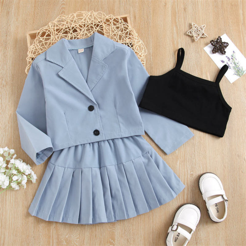 Conyson kids clothing wholesale children clothing 3pcs baby Little girl clothes sets Jacket+Vest And Skirt girls clothing sets