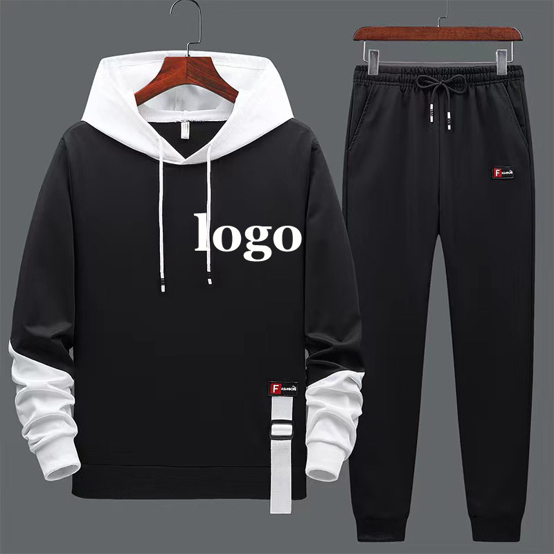 Conyson Oem 2 Piece Spring Jogging Track Sweat Suits Sets Custom Logo Printed Pullover Jogger Men's Sweatshirt And Hoodie Set