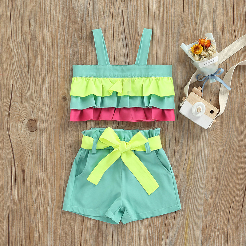 Conyson Wholesale Fashion Boutique Sleeveless Ruffle Cute Top Shorts Summer Girl Clothing Suits Summer Short 3pcs Outfits