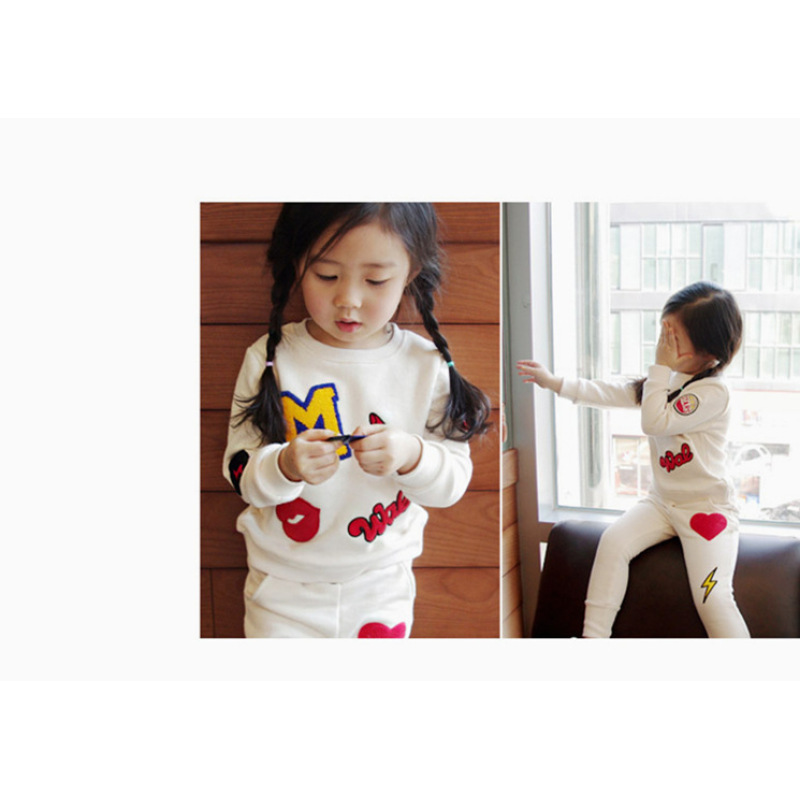Conyson Wholesale Casual Children's Suit Round Collar Long Sleeve Hoodie 2Pcs Girl Clothing Set