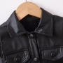 Conyson Wholesale Hot Fashion Summer Kids Clothes Leather PU Casual Solid Long Sleeve Single Breasted Straight Knee Dress Jacket