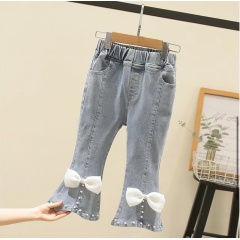 Conyson Wholesale Kids Clothes Fashion Kids Girls Clothes Sets 2pcs Solid Tops Hole Blue Denim Pants Casual Children Girl Outfit