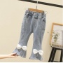 Conyson Wholesale Kids Clothes Fashion Kids Girls Clothes Sets 2pcs Solid Tops Hole Blue Denim Pants Casual Children Girl Outfit