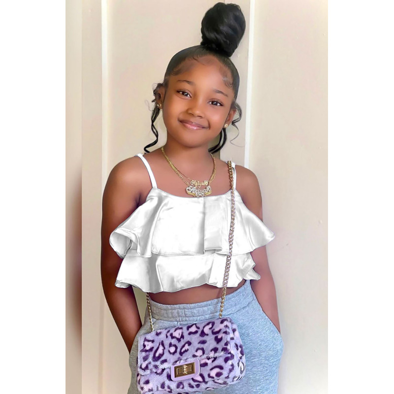 Conyson Designer Summer White Kid Girl Blouse Frill Bottoms Silk Vest Tops Solid Sleeveless Ruffle Baby Girls Crop Halter Top